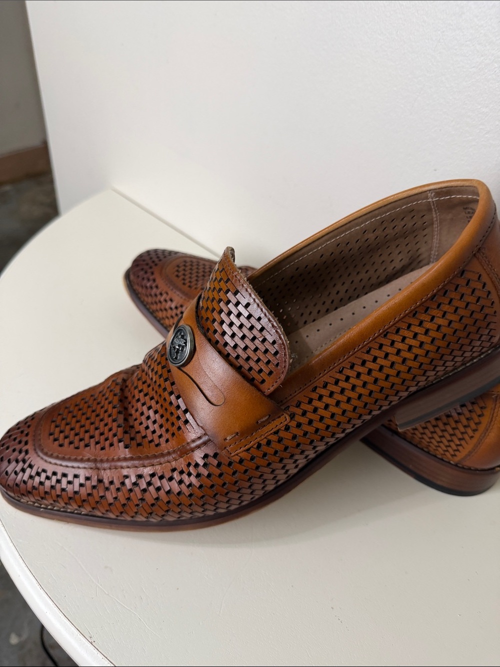 Stacy Adams Woven Leather Slip-On Loafers - Cognac Brown Size: 12 - Picture 5 of 12